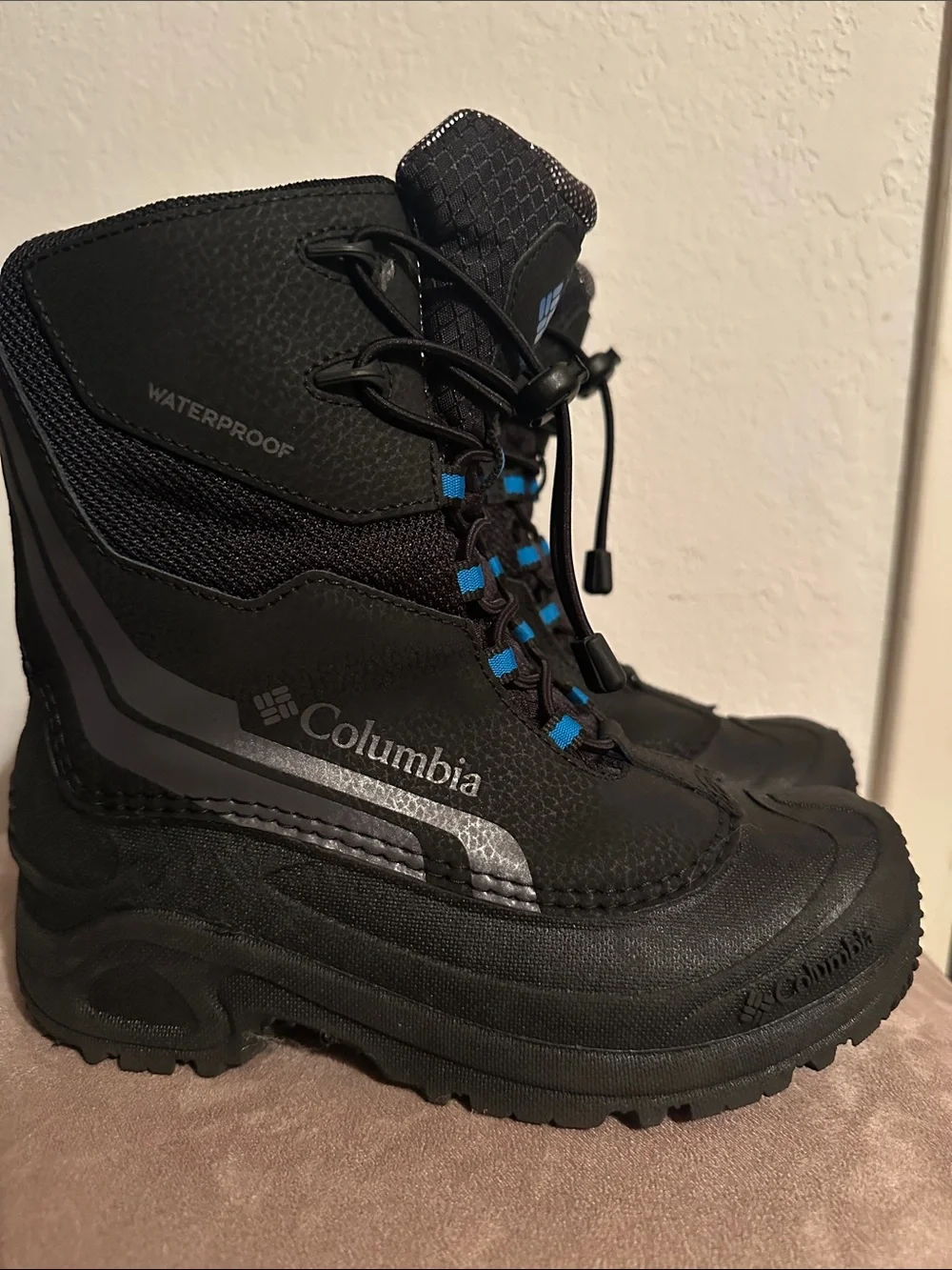 Columbia Kids Black Winter Boots with Blue Accents